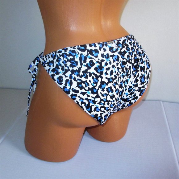 Victoria Secret Swim Bikini Bottom Extra-Large Side Tie Blue White Black Leopard - Picture 4 of 8